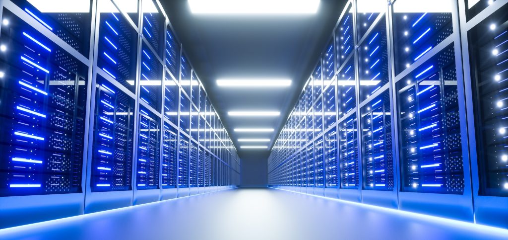 Server room interior in datacenter. 3D Render